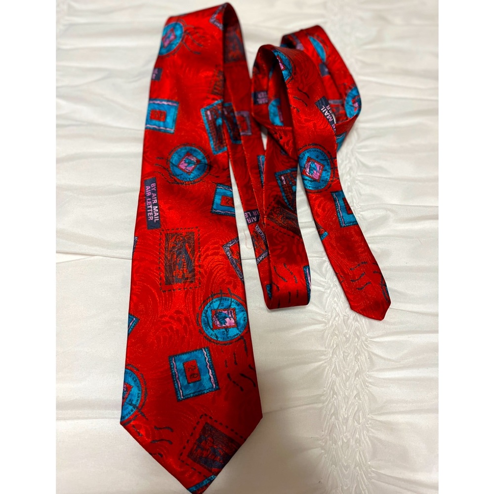 Schreter Extra Long red-dark aqua “air letter” dry clean tie